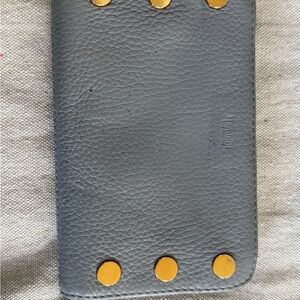 Hammitt 110 North Zip Wallet Pewter Grey Leather Red Interior Gold Rivets